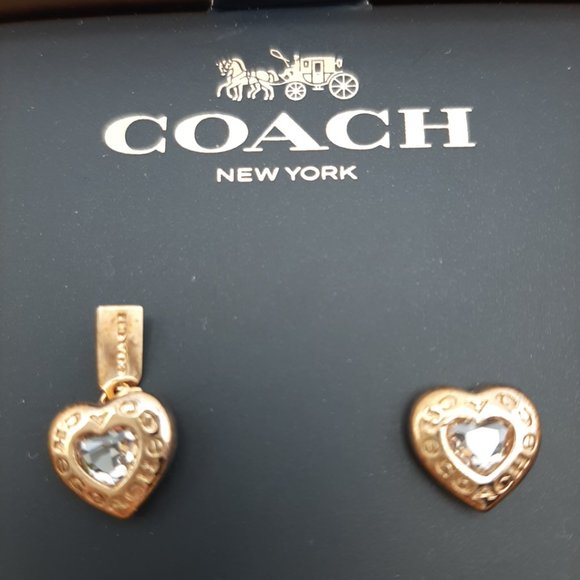 Coach F27137 Rosegold Open Circle Heart Crystal Stud Earrings-New with Gift Box - Picture 1 of 3